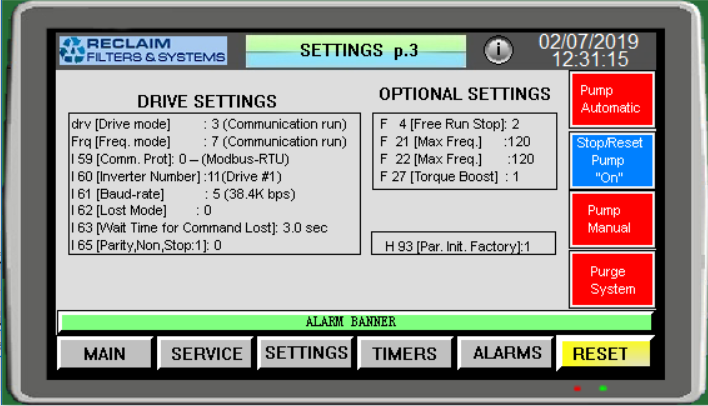 UF Ceramic Membrane Controller Screen Descriptions